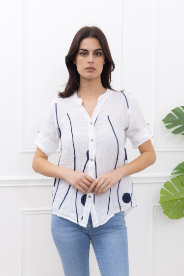 Wholesaler Happy Look - Embroidered linen blouse