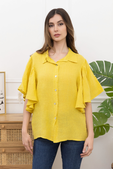 Wholesaler Happy Look - Linen shirt with big ruffle sleeves