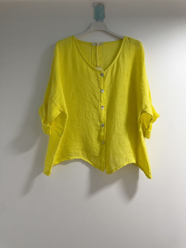 Wholesaler Happy Look - Short buttoned linen blouse