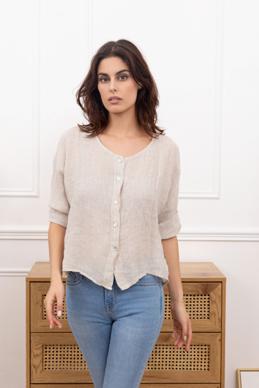 Wholesaler Happy Look - Short buttoned linen blouse