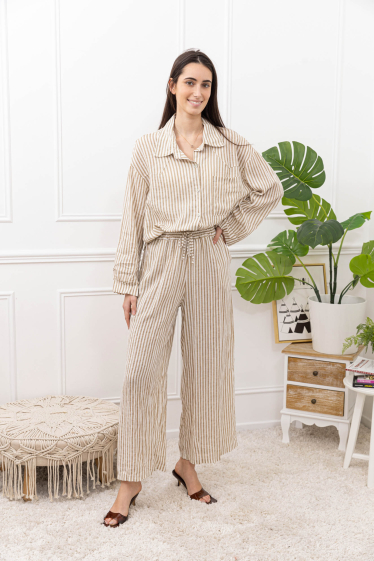 Wholesaler Happy Look - Striped linen shirt and pants set