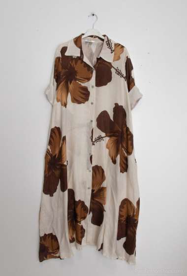 Wholesaler Happy Look - Long printed linen shirt dress