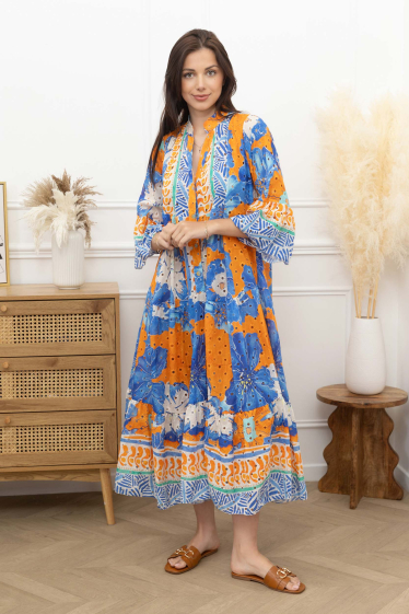 Wholesaler Happy Look - Long printed embroidery dress