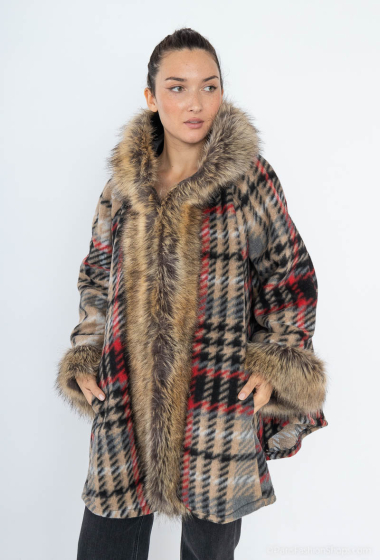 Grossiste Happy Look - Manteau en laine mélangé avec fausse fourrure avec motif