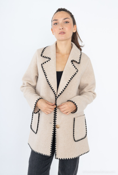 Grossiste Happy Look - Manteau style blazer en laine mélangé avec finitions broderie