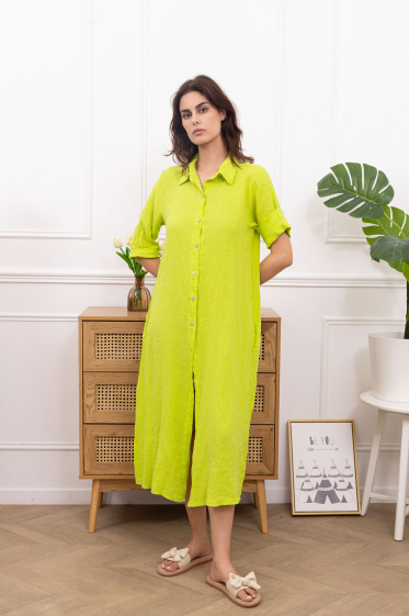 Wholesaler Happy Look - Maxi linen shirt dress