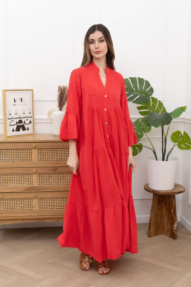 Grossiste Happy Look - Maxi robe en coton avec fleur 3D