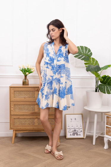 Wholesaler Happy Look - Sleeveless tree print mini dress