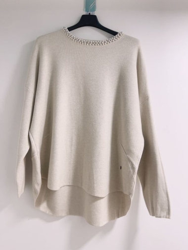 Wholesaler Happy Look - Knitted sweater with beaded collar