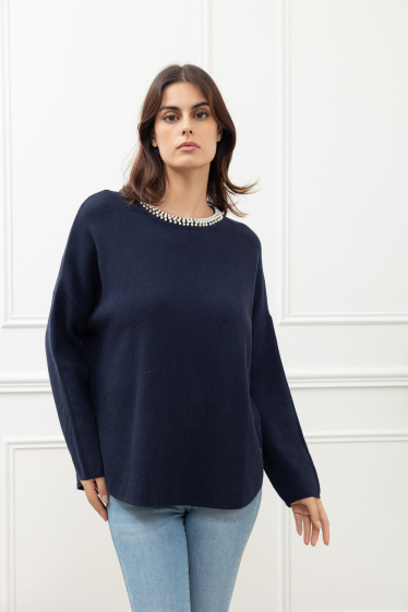 Wholesaler Happy Look - Knitted sweater with beaded collar