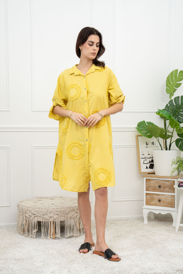 Wholesaler Happy Look - Embroidered cotton shirt dress