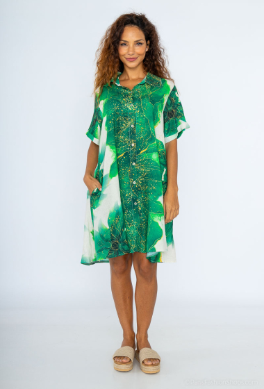 Großhändler Happy Look - Bedrucktes Hemdblusenkleid aus Leinen