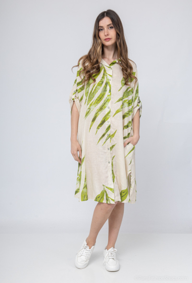 Wholesaler Happy Look - Printed linen shirt dress