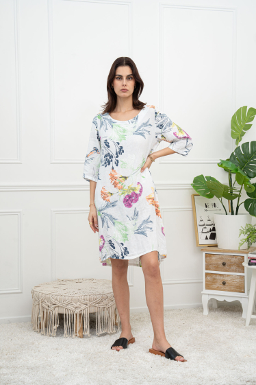 Wholesaler Happy Look - Floral printed linen dress