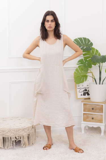 Wholesaler Happy Look - Linen mid-length dress