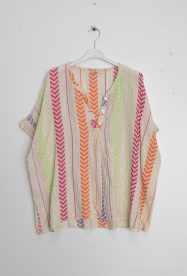 Wholesaler Happy Look - Oversized top in multi-colored cotton