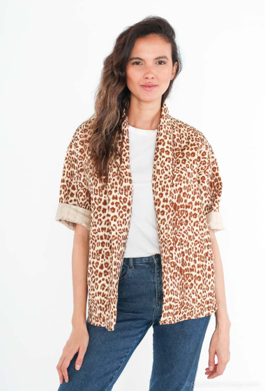 Großhändler Happy Look - Gesteppte Jacke im Kimono-Stil mit Leopardenmuster