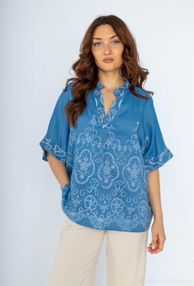 Wholesaler HD Diffusion - Embroidered printed denim blouse