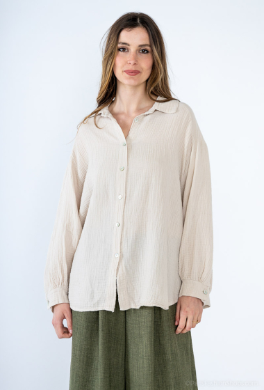 Großhändler HD Diffusion - Übergroßes kurzes Hemd aus Baumwollgaze
