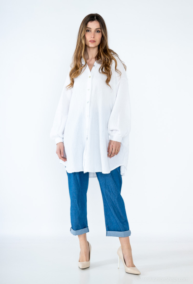 Wholesaler HD Diffusion - Oversized mid-length shirt in cotton gauze