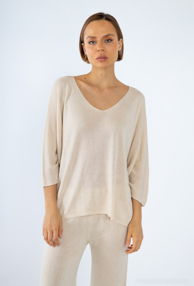 Wholesaler HD Diffusion - Basic V-Neck Dolman Sleeve Solid Color Knit Sweater