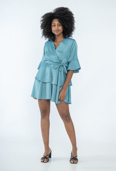 Wholesaler HD Diffusion - Long-sleeved satin wrap dress