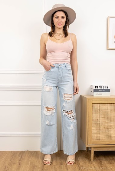 Großhändler HELLO MISS - Ripped wide straight jeans