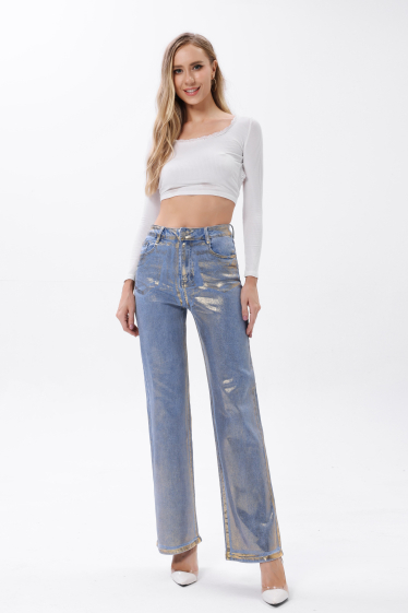 Wholesaler HELLO MISS - Wide straight jeans with gold metallic effect