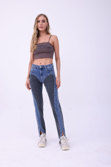 Wholesaler HELLO MISS - Two-tone slim jeans