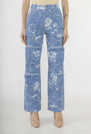 Grossiste HELLO MISS - Jeans cargo multi poches en  tie and dye
