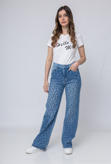 Grossiste HELLO MISS - Jeans  droit et large avec motif léopard