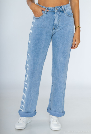Wholesaler HELLO MISS - Straight, wide jeans with writing on the side