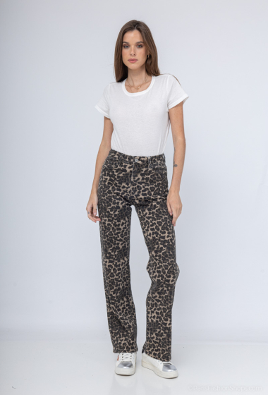 Wholesaler HELLO MISS - Wide straight jeans with leopard pattern