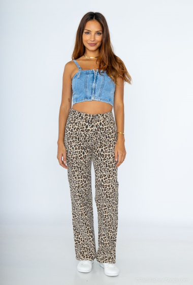 Grossiste HELLO MISS - Jeans droit large avec léopard motif
