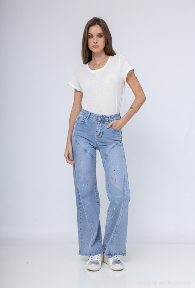 Wholesaler HELLO MISS - Wide straight jeans with screen printing