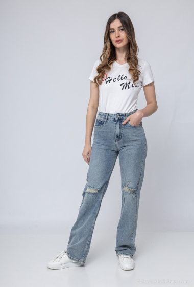 Wholesaler HELLO MISS - Ripped wide straight jeans