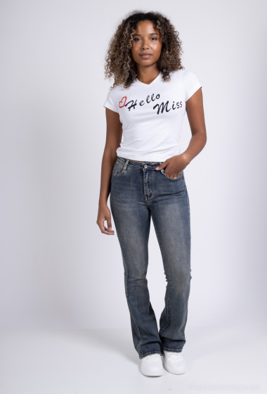 Großhändler HELLO MISS - Rohfarbene Jeans mit weitem Bein