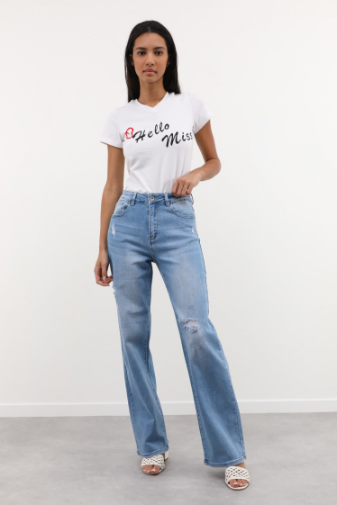 Wholesaler HELLO MISS - Ripped wide leg jeans