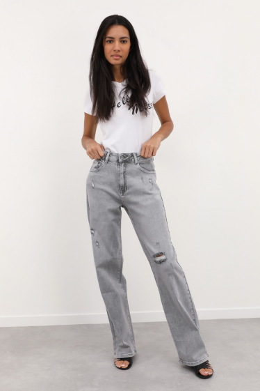 Wholesaler HELLO MISS - Ripped wide leg jeans
