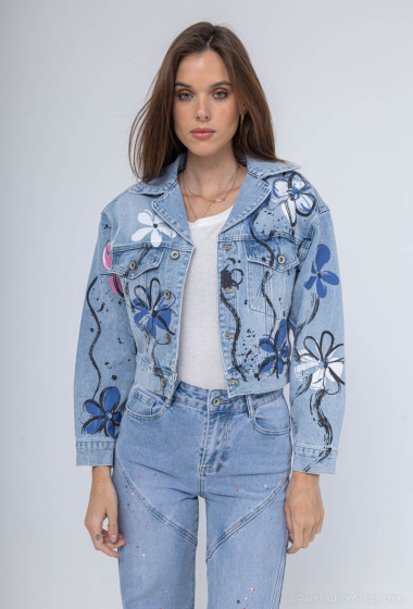 Wholesaler HELLO MISS - Over size denim jacket with screen print