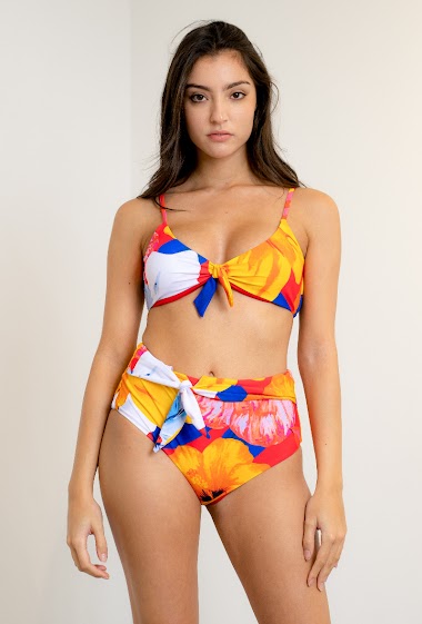 Wholesaler HIBIKINI - Tied 2-piece swimsuit - multicolored floral patterns
