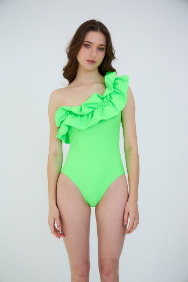 Wholesaler HIBIKINI - One-shoulder asymmetric swimsuit with flounce