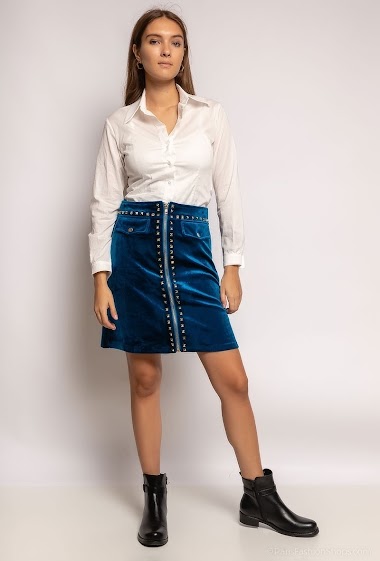 Wholesaler Hirondelle - Velvet skirt with zipper and studs