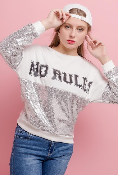 Wholesaler ABELLA - Sequinned sweatshirt NO RULES