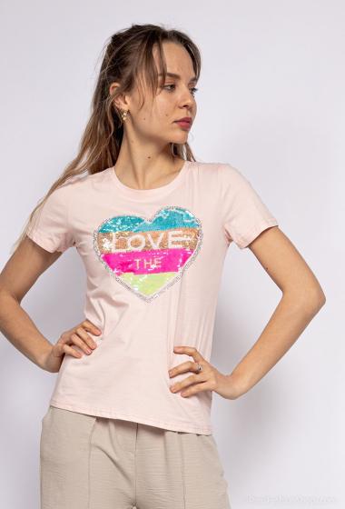 Grossiste Hirondelle - T-shirt avec cœur en sequins