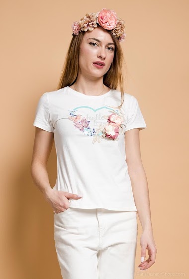 Großhändler ABELLA - T-shirt with flowers in 3D