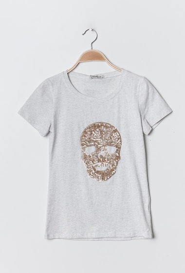 Mayorista ABELLA - T-shirt with sequined skull