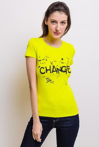 Mayorista ABELLA - Camiseta CHANGE con strass