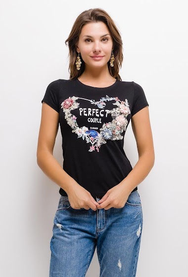 Wholesaler Hirondelle - Floral t-shirt PERFECT COUPLE