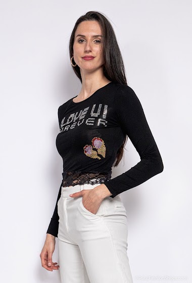 Wholesaler Hirondelle - T-shirt LOVE YOU with strass